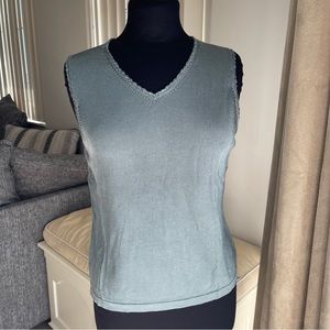 Renfrew V Neck Sleeveless Shirt Crochet Trim Grey-blue  L